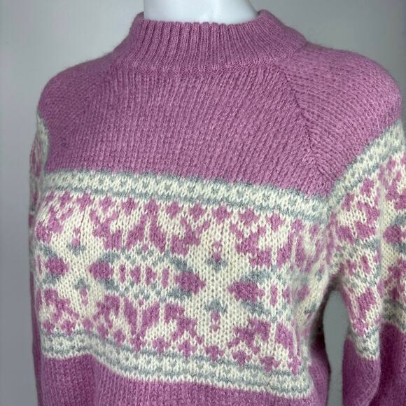 Lottie Moss Womens Pink Purple Southwest Fair Isle Crop Pullover Sweater Size S - Picture 4 of 8